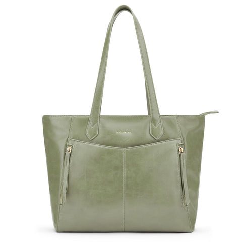 Missnine Tote Bag for Women with Zipper, Leather Purse and Handbags, Ladies Top-handle Shoulder Bags for Work, Casual, Travel, Green Missnine