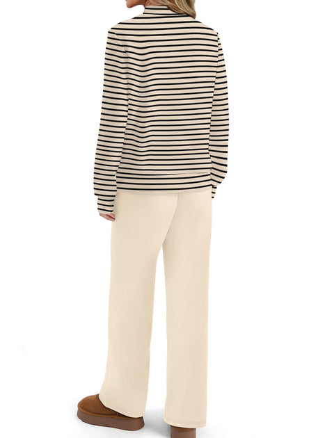 Sampeel Winter Clothing for Women Early Fall Fashion Must Haves Women Fall Clothes Comfiest Airport Outfits Workout Lounge Sets Two Piece Pajamas Set Sweatpants Fashion Matching Hoodies 2025 Striped