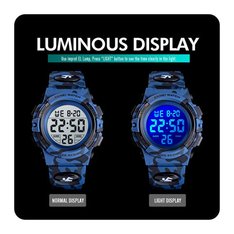 Kids Digital Watch Boys Outdoor Sports 50M Waterproof Girls Watches Alarm Clock 12/24 H Stopwatch Calendar for Ages 3-15 Boy Girl Wristwatch Kids Gift,Camo Dark Blue X