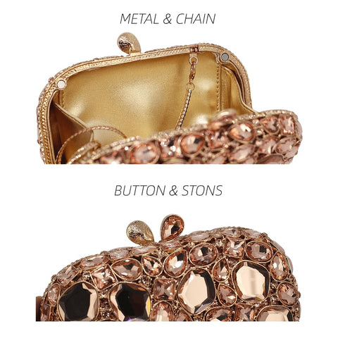 Rhinestone Crystal Clutch Purse for Women, Evening Wedding Formal Bag with Synthetic Agate Stones Clasp, Silver (champagne) Chaliwini