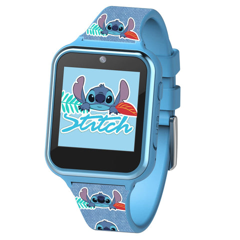 Disney Stitch Kids Smart Watch with 10 Customizable Faces, Camera, Voice Recorder, Calculator, and Step Counter – Touchscreen Interactive Watch for Kids – Blue Silicone Strap