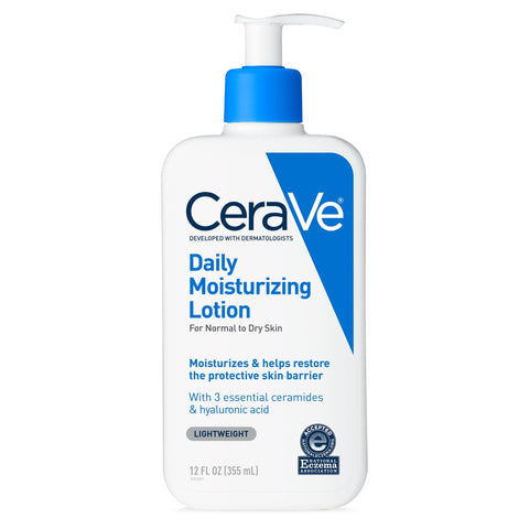 CeraVe Daily Moisturizing Lotion for Dry Skin, Body Lotion & Face Moisturizer with Hyaluronic Acid and Ceramides, Daily Moisturizer, Fragrance Free, Oil-Free, 12 Ounce CeraVe
