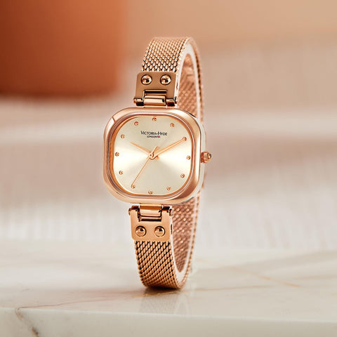 VICTORIA HYDE Dainty Women's Watch, Rectangle Watches for Women, Elegant Women's Wrist Watch, Ladies Watch with Stainless Steel Bracelet or Leather Band-Gold VICTORIA HYDE