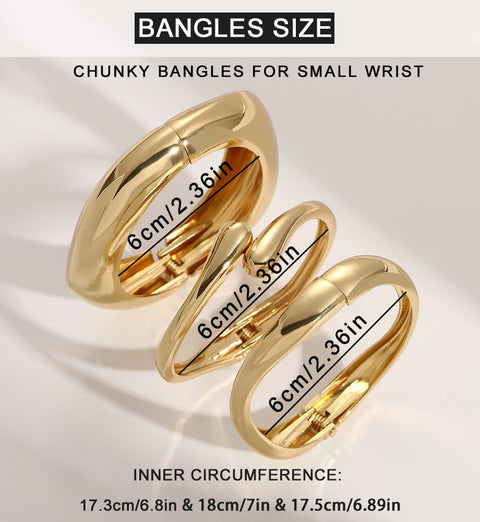 Chunky Gold Bangle Bracelets for Women, Dainty 14k Gold Plated Big Stackable Bangles Set, Trendy Cuff Bracelet Stack Fashion Jewelry Gifts (A1-gold)