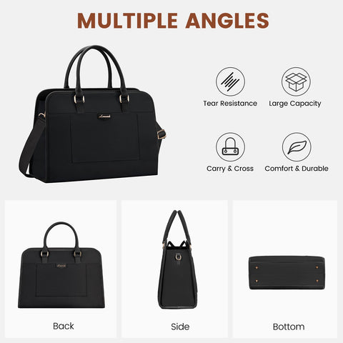 LOVEVOOK Laptop Bag for Women Tote Bag Large Capacity Work Bags Computer Bag Briefcase Lightweight Handbag Canvas Shoulder Bag for Office College Casual 15.6 Inch-black LOVEVOOK