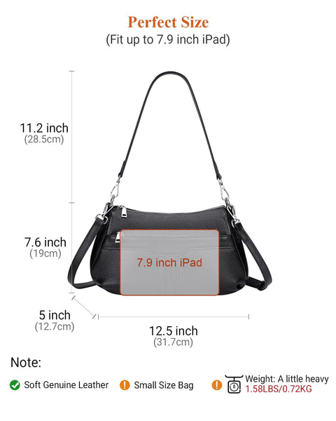 Over Earth Genuine Leather Hobo Bags for Women Small Soft Ladies Shoulder Purses and Handbags Casual Practical Chic Shoulder Bags(O210E Black) Over Earth