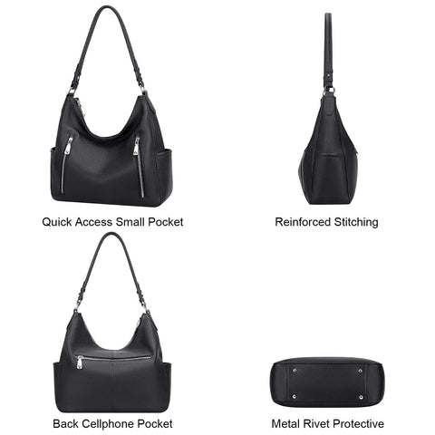 Over Earth Genuine Leather Purses and Handbags for Women Hobo Shoulder Bag Ladies Crossbody Bags Medium(O150E UG Black) Over Earth