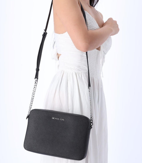 Michael Kors Women's Jet Set Item Crossbody Bag (black/silver) Michael Kors