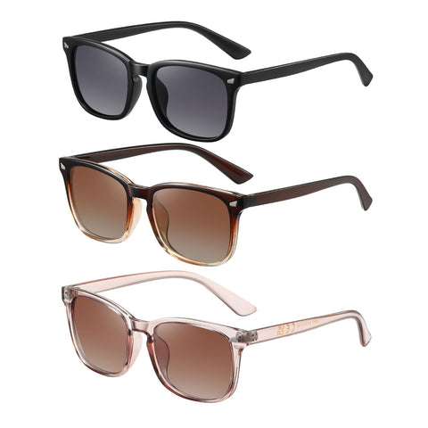 MASDUN Polarized Sunglasses for Women Men Classic Retro Style Sun glasses UV Protection (3 Pack) (Brown Gradient + Transparent Brown + Black)