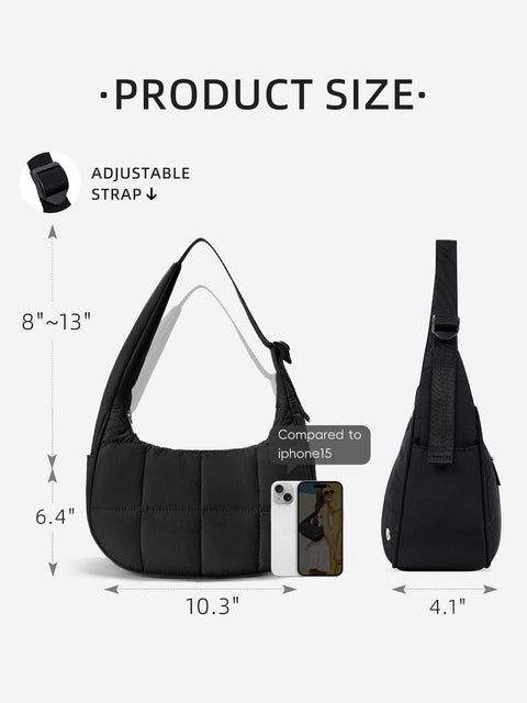 WESTBRONCO Small Puffer Crescent Shoulder Bag for Women, Nylon Quilted Shoulder Purses, Puffy Handbags with Adjustable Strap