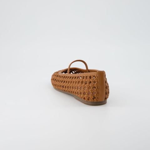 CUSHIONAIRE Women's Weavy Squared Toe Woven Ballet Flat, +Memory Foam, Wide Widths Available Cognac 9