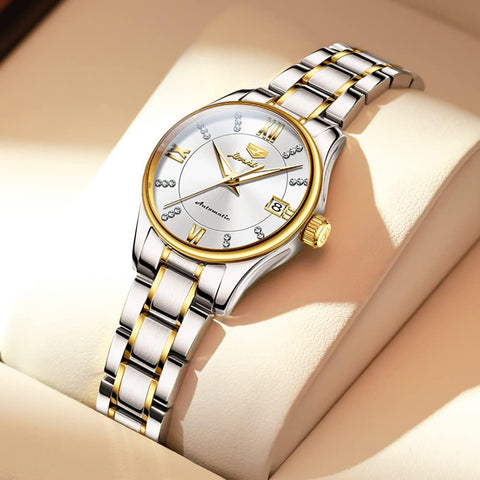 OLEVS Women Watches Automatic Mechanical Luxury Diamond Dress White Wrist Watches Stainless Steel Waterproof Luminous Date OLEVS