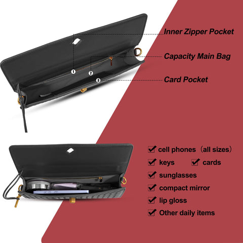 XINGFENGSU Woven Evening Bag Clutch Purses For Women, Woven Leather Crossbody Bag Purse For Women With Gold Chain. (Black) XINGFENGSU