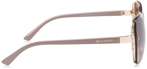 Rocawear womens R3284 Vented Metal UV Protective Rhinestone Square Sunglasses Gifts for Women with Flair 65 mm, Gold & Nude, mm US Rocawear