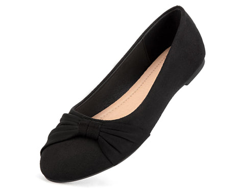 MaxMuxun Women's Black Flats Shoes Faux Suede Round Toe Ballet Dressy Flats Comfortable Slip On Walking Shoes Size 9