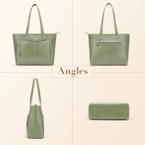 Missnine Tote Bag for Women with Zipper, Leather Purse and Handbags, Ladies Top-handle Shoulder Bags for Work, Casual, Travel, Green Missnine