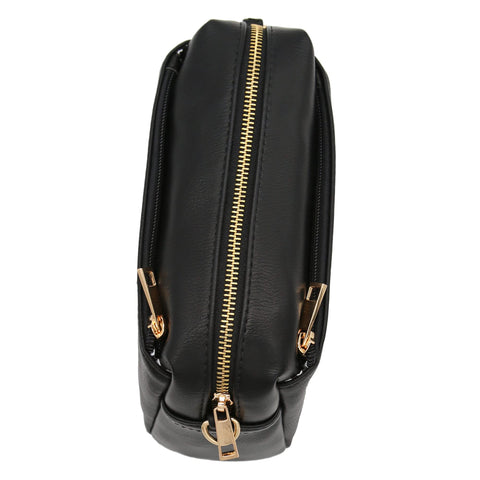 FashionPuzzle Small Triple Zip Crossbody Bag (Black) FashionPuzzle