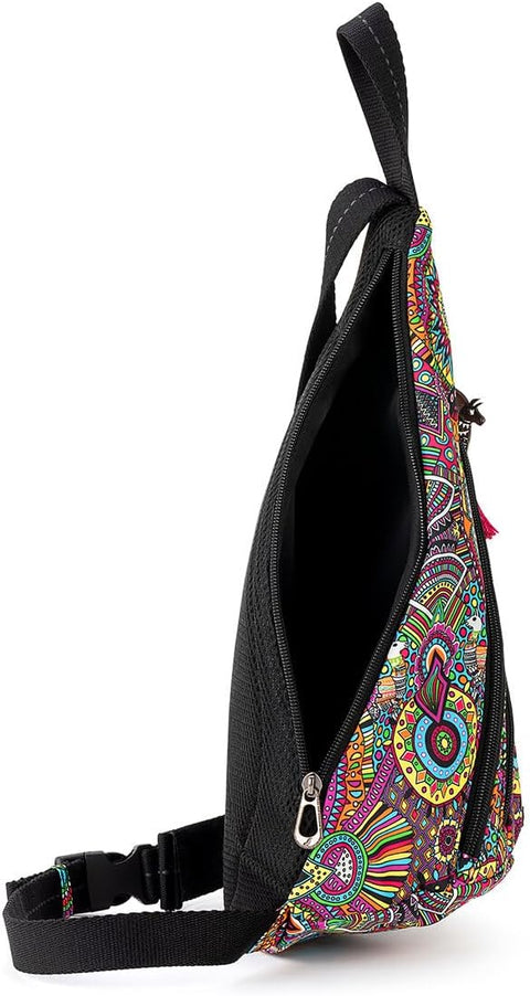 Sakroots Women's Go Sling Backpack in Nylon Eco Twill, Rainbow Wanderlust, One Size Sakroots