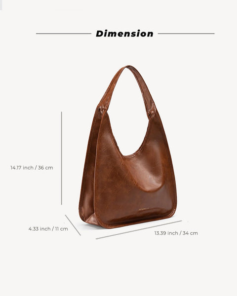 NEWBELLA Hobo Purse, PU Leather Shoulder Bag, Tote Handbag for Work and Travel (Brown)