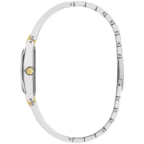 Bulova Ladies Modern Gemini Diamond Silver and Gold Stainless Steel Watch,Tonneau Shape Blue Dial, Model: 98P218 Bulova