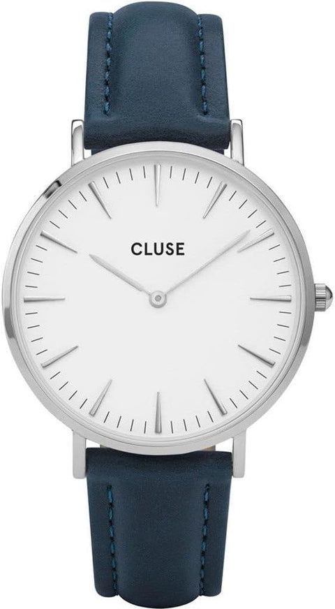 CLUSE Women's La Boheme 38mm Blue Leather Band Metal Case Quartz White Dial Analog Watch CL18216 CLUSE