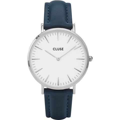 CLUSE Women's La Boheme 38mm Blue Leather Band Metal Case Quartz White Dial Analog Watch CL18216 CLUSE
