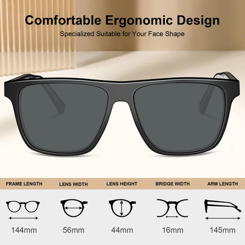 CARFIA Black Curved Acetate Polarized Sunglasses for Men UV Protection, Cool Retro Eyewears with Embossed Pattern Wire Core