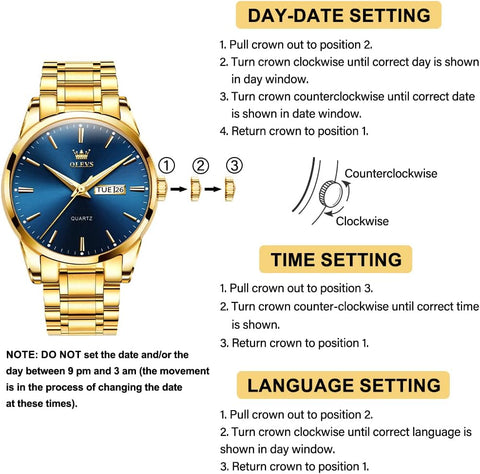 OLEVS Men's Gold Watch,Men Watch Blue Dial Classic Dress Watch with Day Date Satinless Steel Waterproof Fashion Casual Luxury Watch for Man Quartz Simple WristWatches Man,relojes de Hombre OLEVS