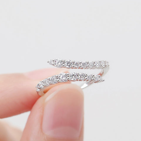 HZSIKAO Moissanite Ring Bands, Sterling Silver Engagement Rings Moissanite Diamond Open Eternity Wedding Band for Women Size 9 HZSIKAO