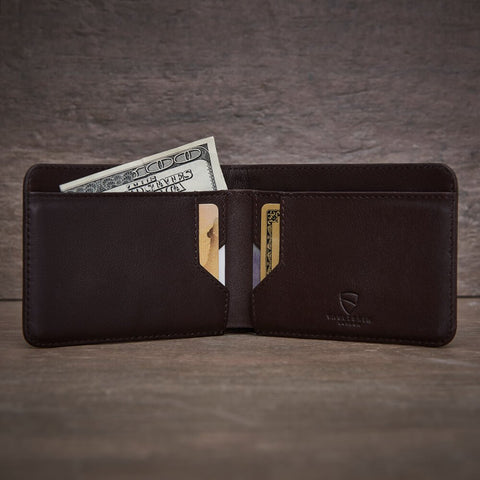 Vaultskin MANHATTAN Slim RFID Blocking Bifold Leather Wallet for Men - Minimalist Front Pocket Card Holder, Holds 9 Cards & Cash, Premium Italian Leather (Brown) Vaultskin