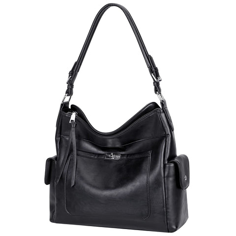 Over Earth Leather Hobo Purses and Handbags for Women Ladies Shoulder Crossbody Purse(O116E-2G Black) Over Earth