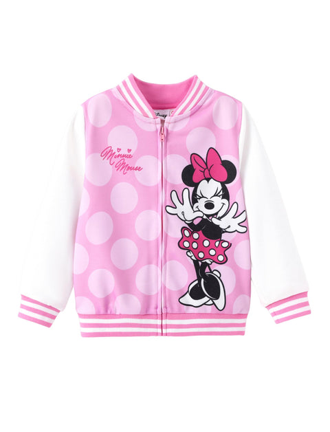 Disney Minnie Mouse Little Girls Jacket Varsity Bomber Letterman Baseball Kids Fall Clothes Polka Dot Lightweight Sweatshirt Colorblock Zip-up Coat 3T