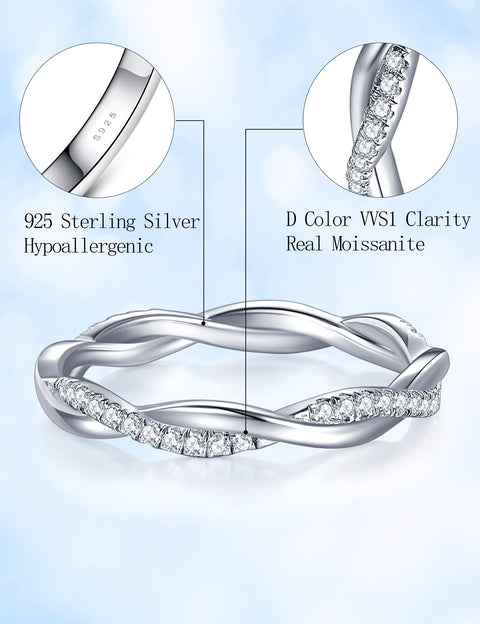 IMOLOVE Moissanite Wedding Band Wedding Rings for Women Twisted Rings 925 Sterling Silver Rings with 18K White Gold Plated Eternity Stackable Engagement Ring Anniversary Band Size 7 IMOLOVE
