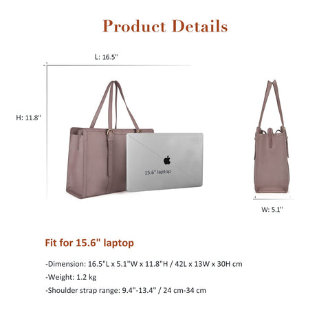 ECOSUSI Laptop Bag For Women 15.6 Inch Work Tote Bags PU Leather Computer Purse For Business Office With 3 Layer Compartments ECOSUSI