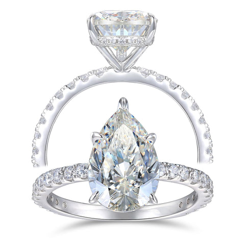 HAFEEZ CENTER 14K Solid Gold 4ct Pear Cut Moissanite Engagement Rings for Women (8) HAFEEZ CENTER