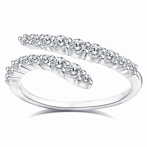 HZSIKAO Moissanite Ring Bands, Sterling Silver Engagement Rings Moissanite Diamond Open Eternity Wedding Band for Women Size 9 HZSIKAO