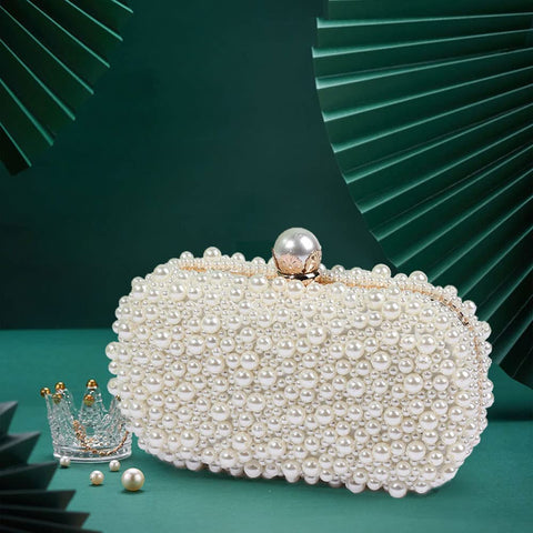 YYIHER Pearl Clutch White Clutch Purses for Women Evening Handbags Beaded Clutch Wedding Bridal Clutch Parites Prom YYIHER