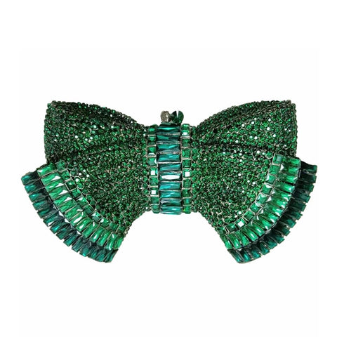 DJBM Luxury 3D Bowknot Rhinestone Purse Bow Crystal Clutch Sparkly Evening Bag for Women Wedding Banquet Party, Green DJBM