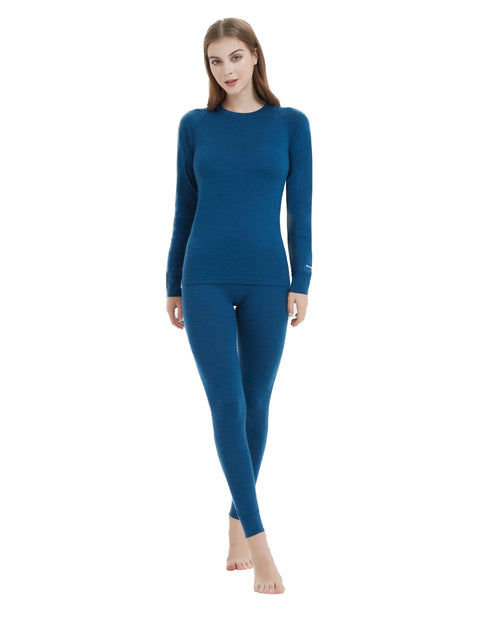 Iguana Womens 100% Merino Wool Base Layer Sets for Ski Lightweight Thermal Underwear Navy Blue Small