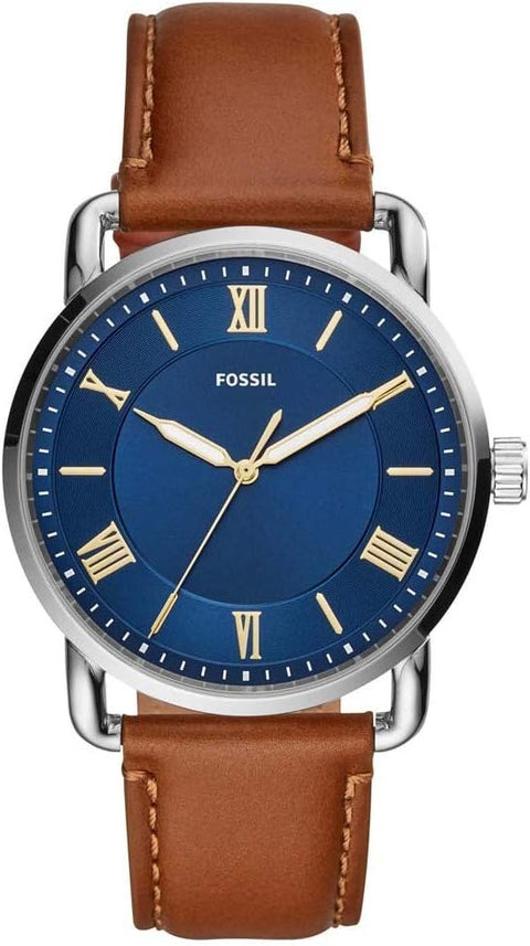 Fossil Men's Copeland Quartz Stainless Steel and Leather Three-Hand Watch, Color: Silver, Luggage (Model: FS5661) Fossil