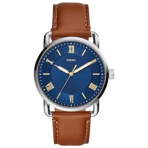 Fossil Men's Copeland Quartz Stainless Steel and Leather Three-Hand Watch, Color: Silver, Luggage (Model: FS5661) Fossil