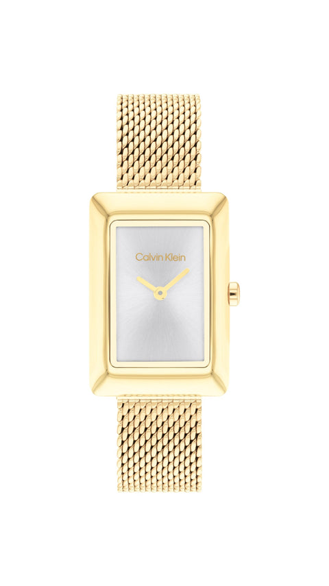 Calvin Klein Women's CK Styled Wristwatch, Gold Plated, Mesh Bracelet, Rectangular Case, Feminine Look, (Model:25200396) Calvin Klein
