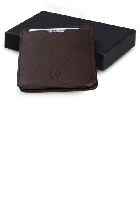 Vaultskin MANHATTAN Slim RFID Blocking Bifold Leather Wallet for Men - Minimalist Front Pocket Card Holder, Holds 9 Cards & Cash, Premium Italian Leather (Brown) Vaultskin