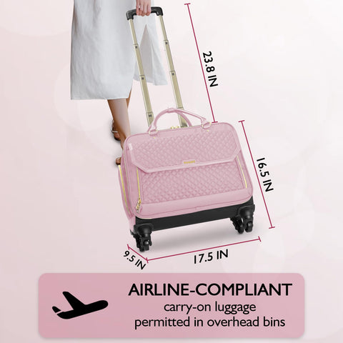 Arcoyard Rolling Laptop Bag, Briefcase for Women and Men with 4 Spinner Wheels and Handle, Roller Computer Bag for Work Travel Carry On, TSA Friendly Design, Pink Arcoyard