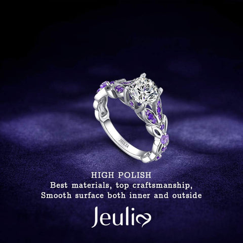 Jeulia 4.3 Carat Personalized Sterling Silver Butterfly Rings for Women Purple Amethyst Birthstone Bridal Rings Set Round Cut Wedding Engagement Promise Jeulia