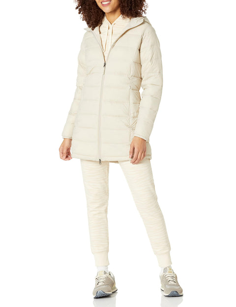Amazon Essentials Women's Lightweight Full-Zip Water-Resistant Hooded Puffer Coat (Available in Plus Size), Stone, Small Amazon Essentials