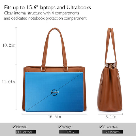 Laptop Tote Bag for Women 15.6 Inch Waterproof Leather Computer Bags Women Business Office Work Bag Briefcase Brown LOVEVOOK