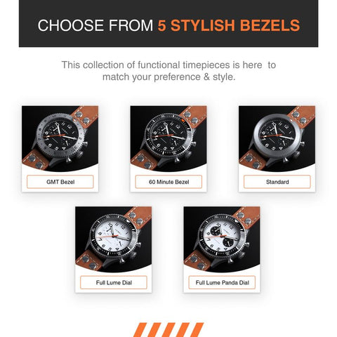 Hemel Hybrid Mechanical/Quartz Watch for Men - The Watches HFT20 Luxury Watch w/ VK64 Meca Quartz Movement, 316L Stainless Steel Case & C3 Lume - Mens Analog Watches, GMT Bezel Hemel