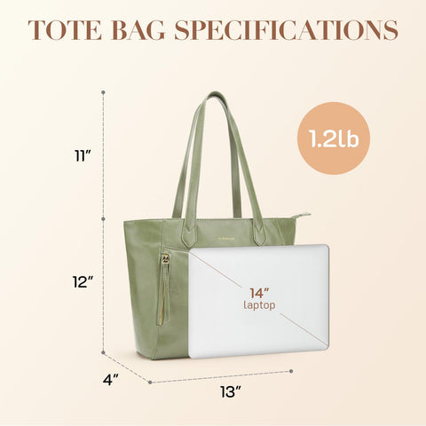 Missnine Tote Bag for Women with Zipper, Leather Purse and Handbags, Ladies Top-handle Shoulder Bags for Work, Casual, Travel, Green Missnine