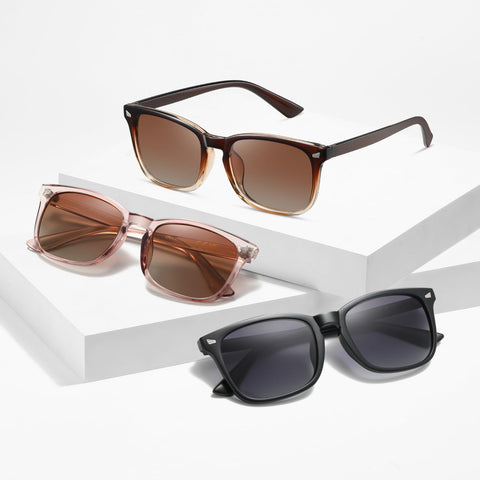 MASDUN Polarized Sunglasses for Women Men Classic Retro Style Sun glasses UV Protection (3 Pack) (Brown Gradient + Transparent Brown + Black)